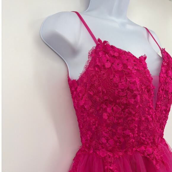Stacees Lace Tulle Mini Dress Sz 2 Fairy Applique Party HOCO Prom Coquette Party - Picture 3 of 10